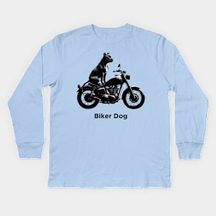 Biker Dog Pit Bull Kids Long Sleeve T-Shirt